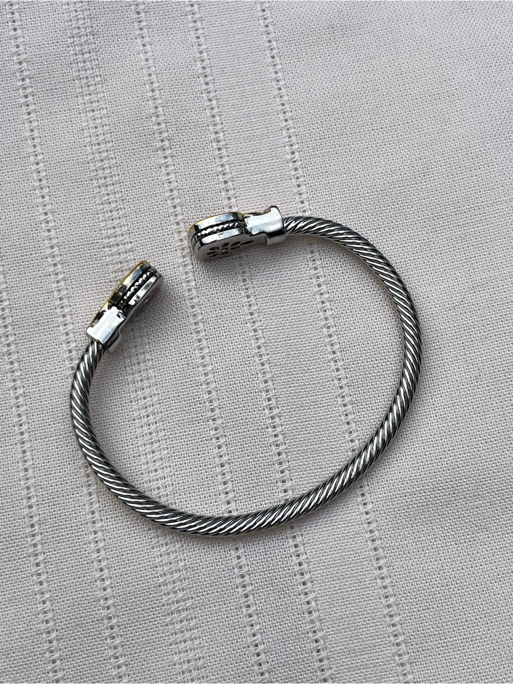 Gold Accent Silver Cable Cuff Bracelet with Champagne Stones - Women Jewelry - Picture 6 of 12